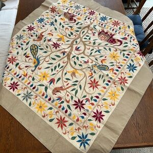 Apprx 37” sq table cloth/throw, mirrors/tassels, Embroidered Made/India. Ex cond
